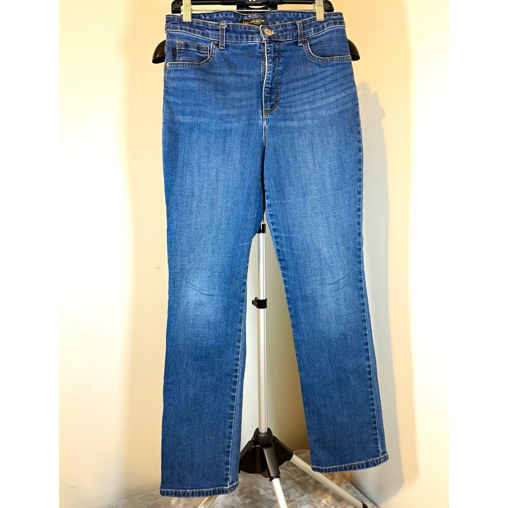 Lee Women's Relaxed Straight Leg High Rise Blue Medium Wash Stretch Jeans 10